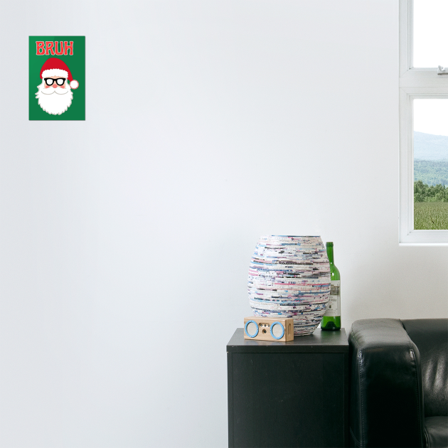 Merry Christmas Bruh Meme Funny Santa Claus Head by Creatifly Graphic Tees